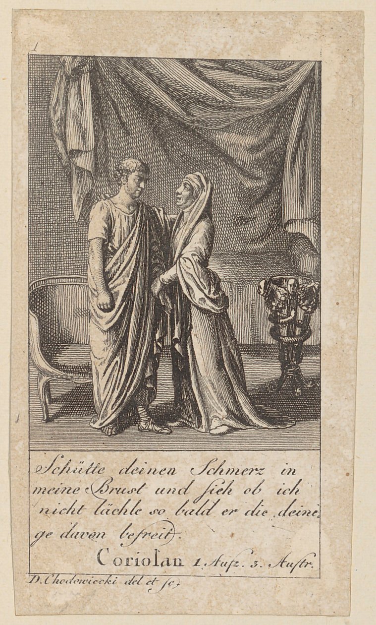 Prancha 1 para o «Coriolano» de Shakespeare de Daniel Nikolaus Chodowiecki