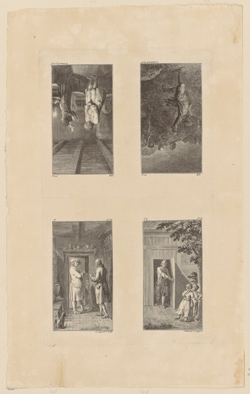 Páginas 5-8 de «Lienhard e Gertrud», de Pestalozzi de Daniel Nikolaus Chodowiecki