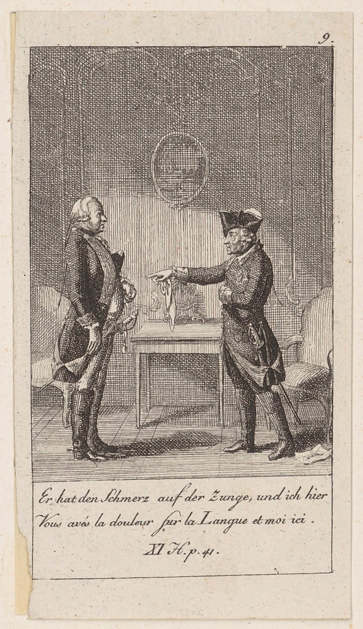 Prancha 9 de «Anedotas e traços de carácter de Frederico II, rei da Prússia» de Daniel Nikolaus Chodowiecki