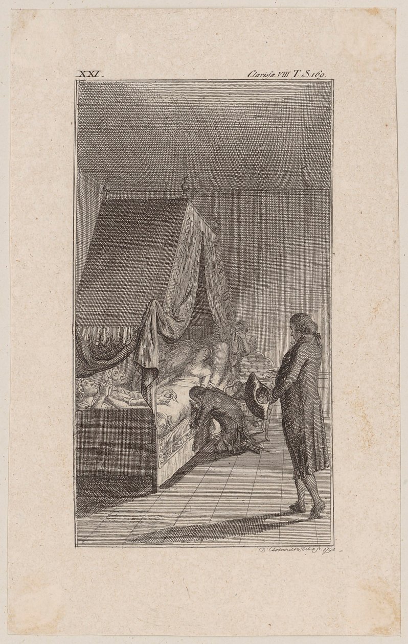 Clarisse a morrer na cama de dossel de Daniel Nikolaus Chodowiecki