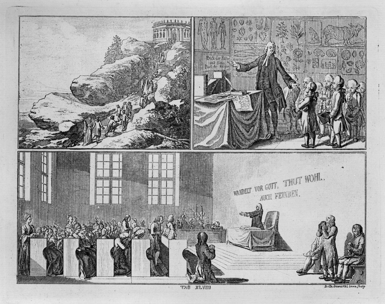 Os efeitos da religião. Sobre a «Obra Elementar» de Basedow, prancha 48. de Daniel Nikolaus Chodowiecki
