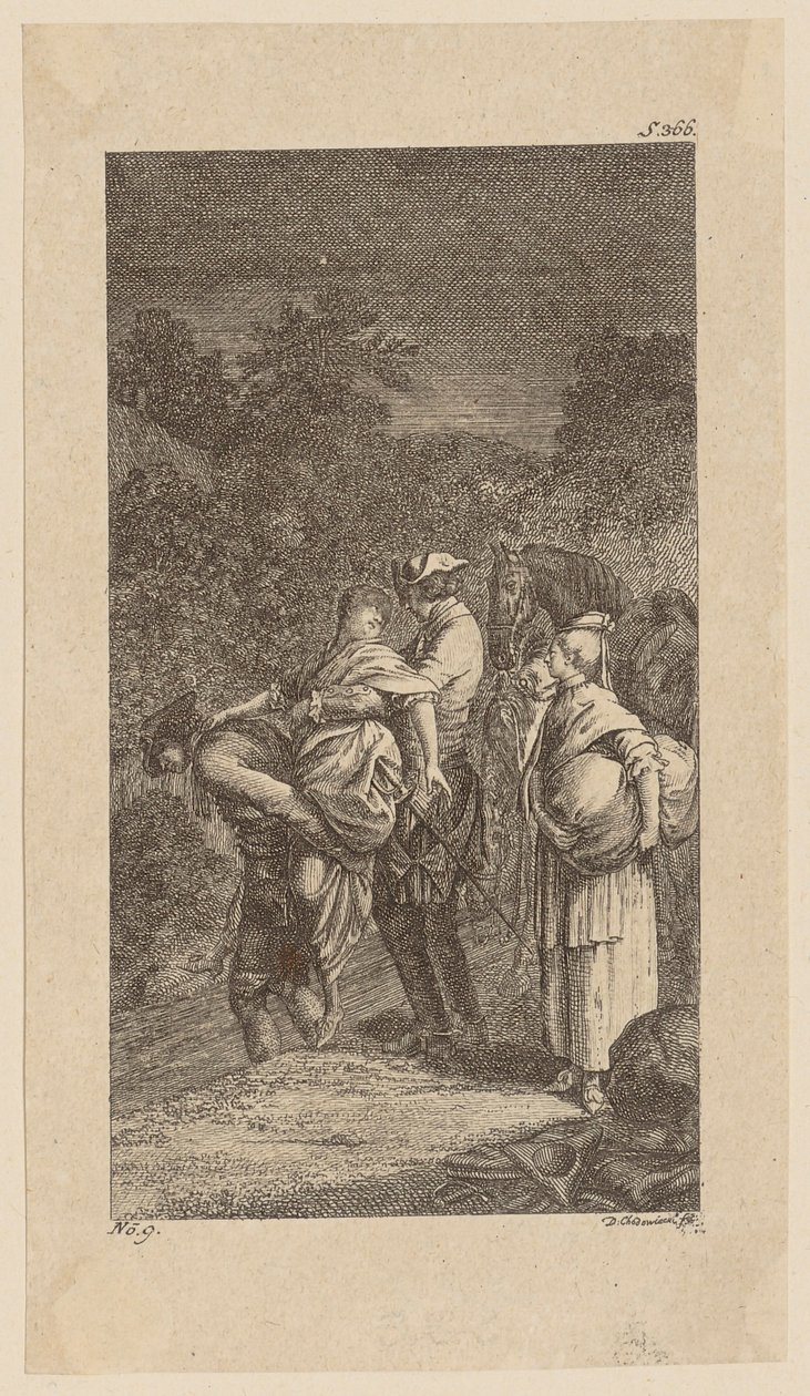 Sequestro da Srta. Martha Tilston e de Alithea Landsoy, página 8 de «Vida, Observações e Opiniões de Johann Bunkel» de Daniel Nikolaus Chodowiecki