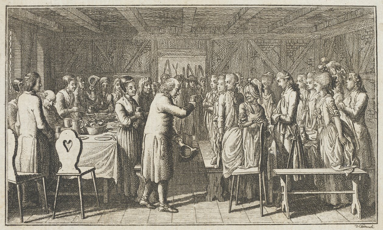 Ilustração para o livro «Fest Wandsbecher» de Paul Erdman, «Mensageiro de M. Claudius», quarta parte de Daniel Nikolaus Chodowiecki