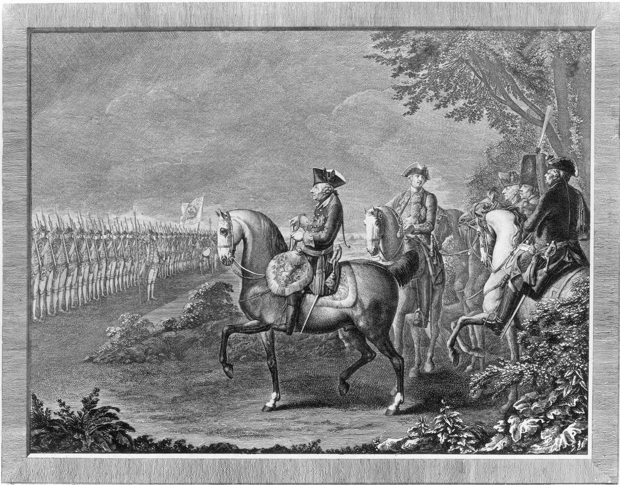 Rei Frederico II. Parada de guarda em Potsdam de Daniel Nikolaus Chodowiecki