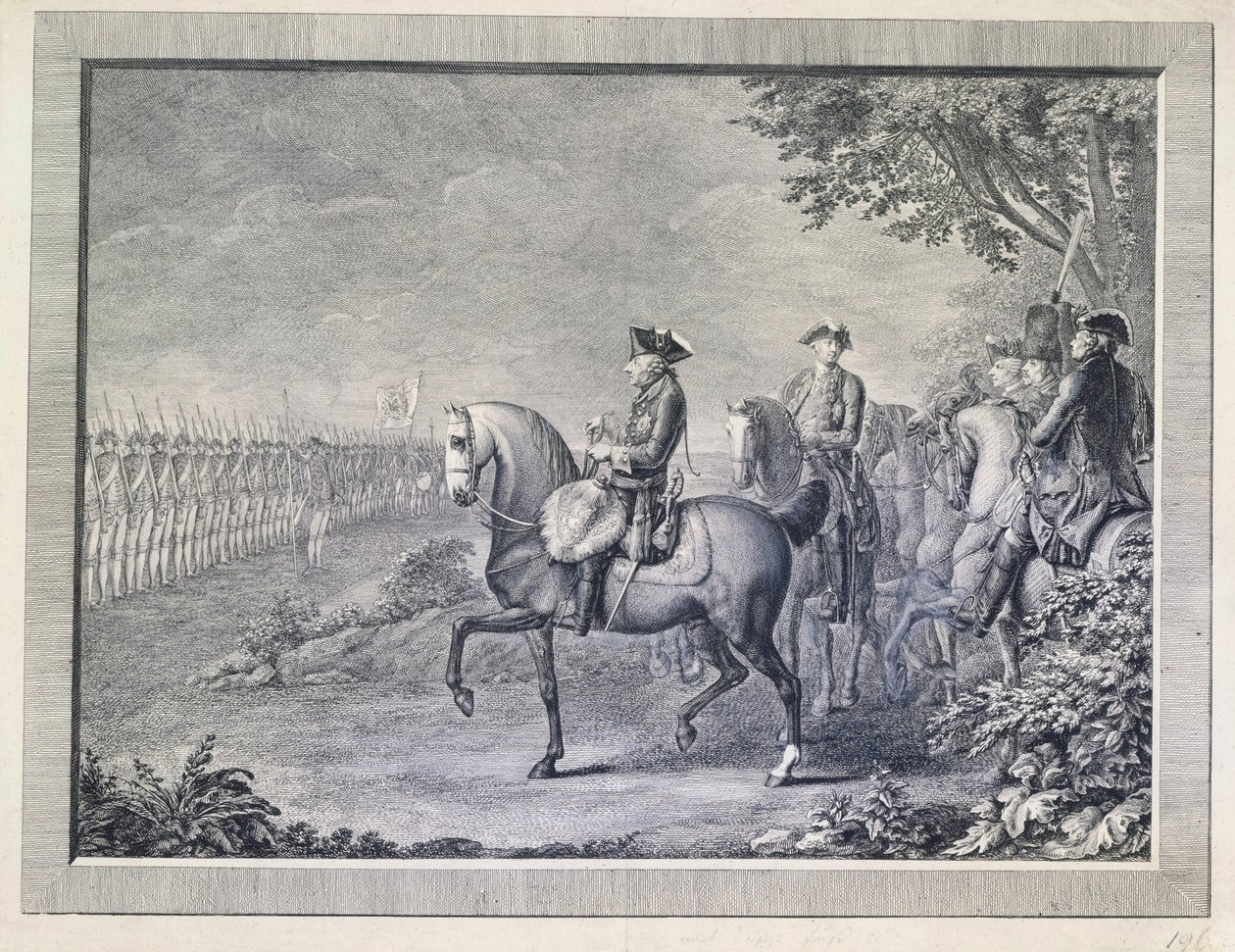 Rei Frederico II. Parada de guarda em Potsdam de Daniel Nikolaus Chodowiecki