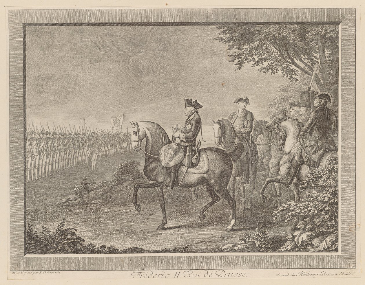 Rei Frederico II da Prússia, parada da guarda em Potsdam de Daniel Nikolaus Chodowiecki