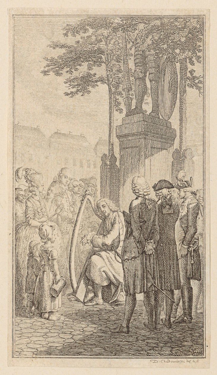 Minnesänger, página 1 da primeira edição de «Poemas de Gottfried August Bürger» de Daniel Nikolaus Chodowiecki