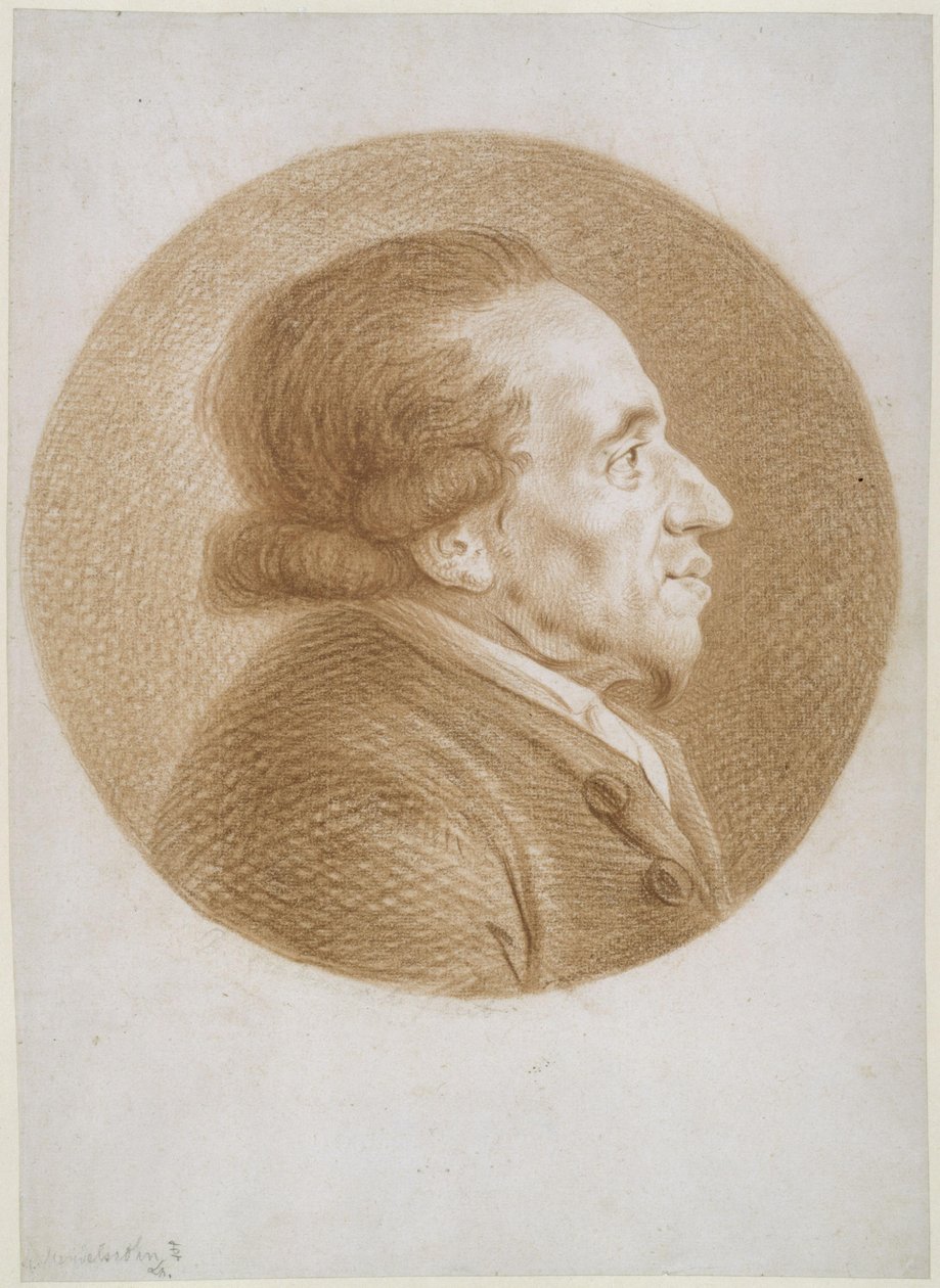 Moses Mendelssohn à direita na imagem circular de Daniel Nikolaus Chodowiecki