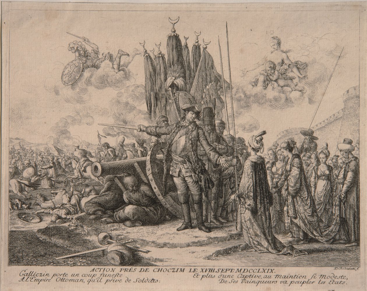 Príncipe Alexander Mikhaylovich Golitsyn no cerco da fortaleza de Khotyn 1769, 1769 de Daniel Nikolaus Chodowiecki