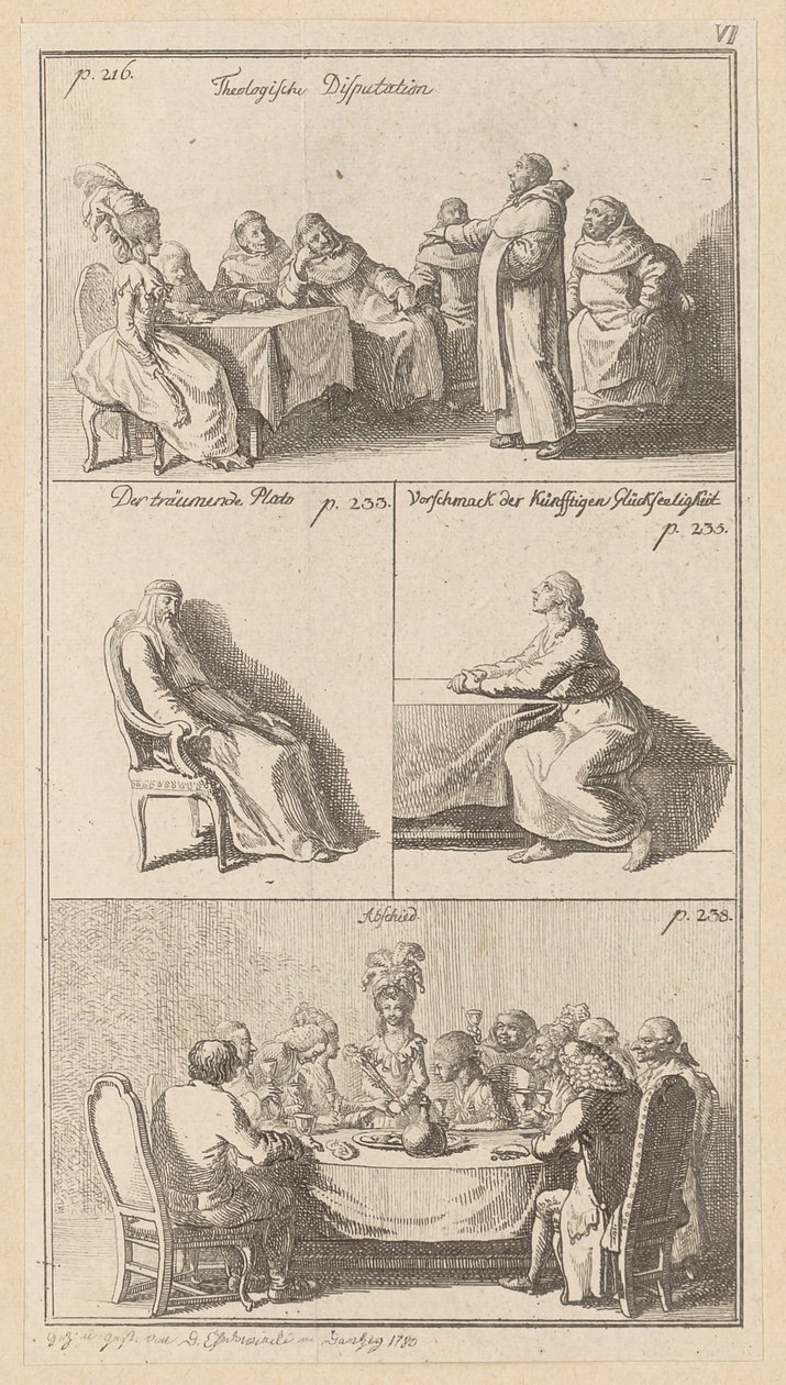 Placa VI sobre «Elogio da Loucura», de Erasmo de Daniel Nikolaus Chodowiecki
