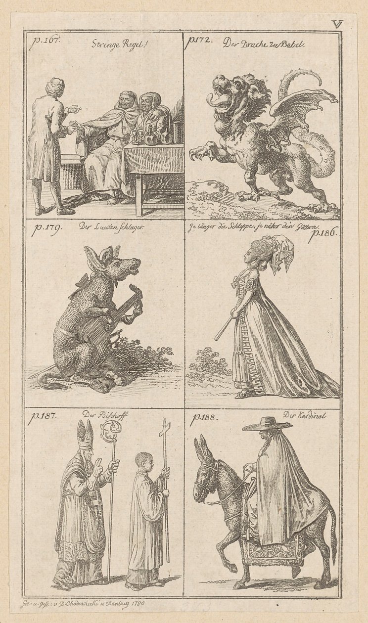 Placa V sobre «Elogio da Loucura», de Erasmo de Daniel Nikolaus Chodowiecki