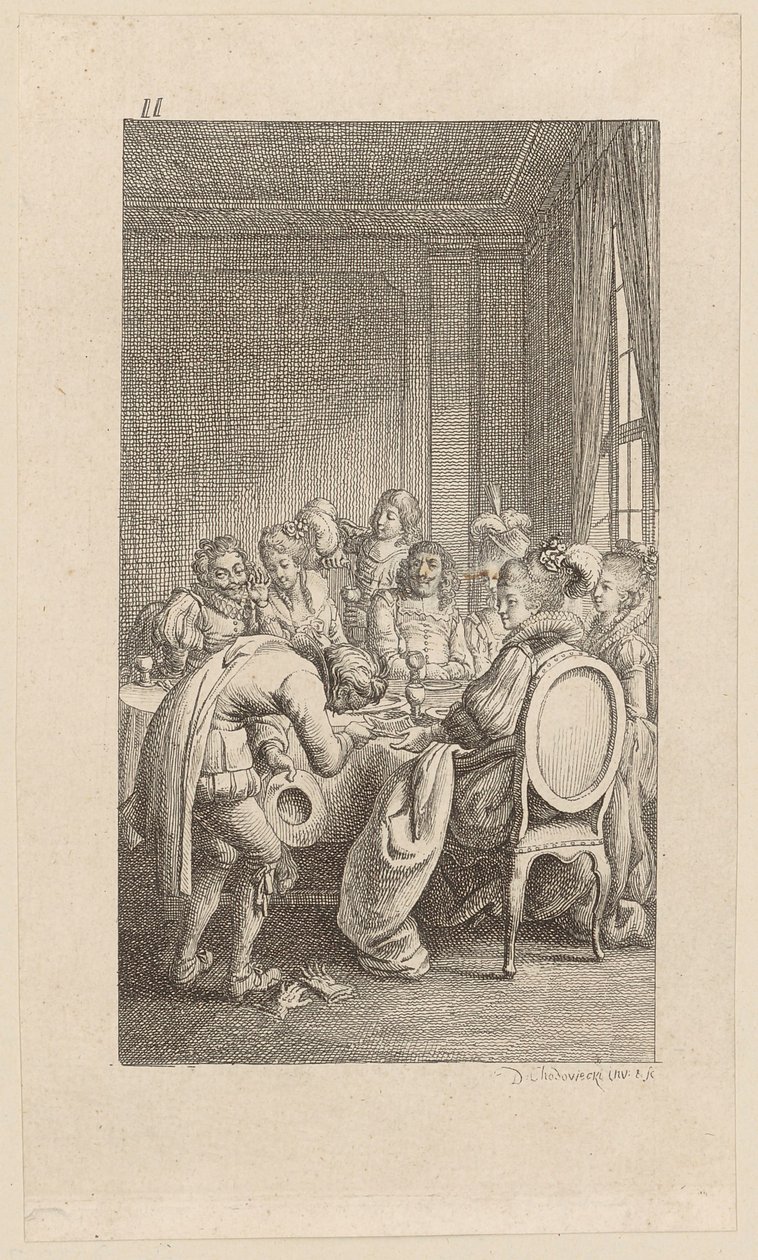 Gravura de cobre da capa de «Gil Blas de Santillana», volume 2 de Daniel Nikolaus Chodowiecki