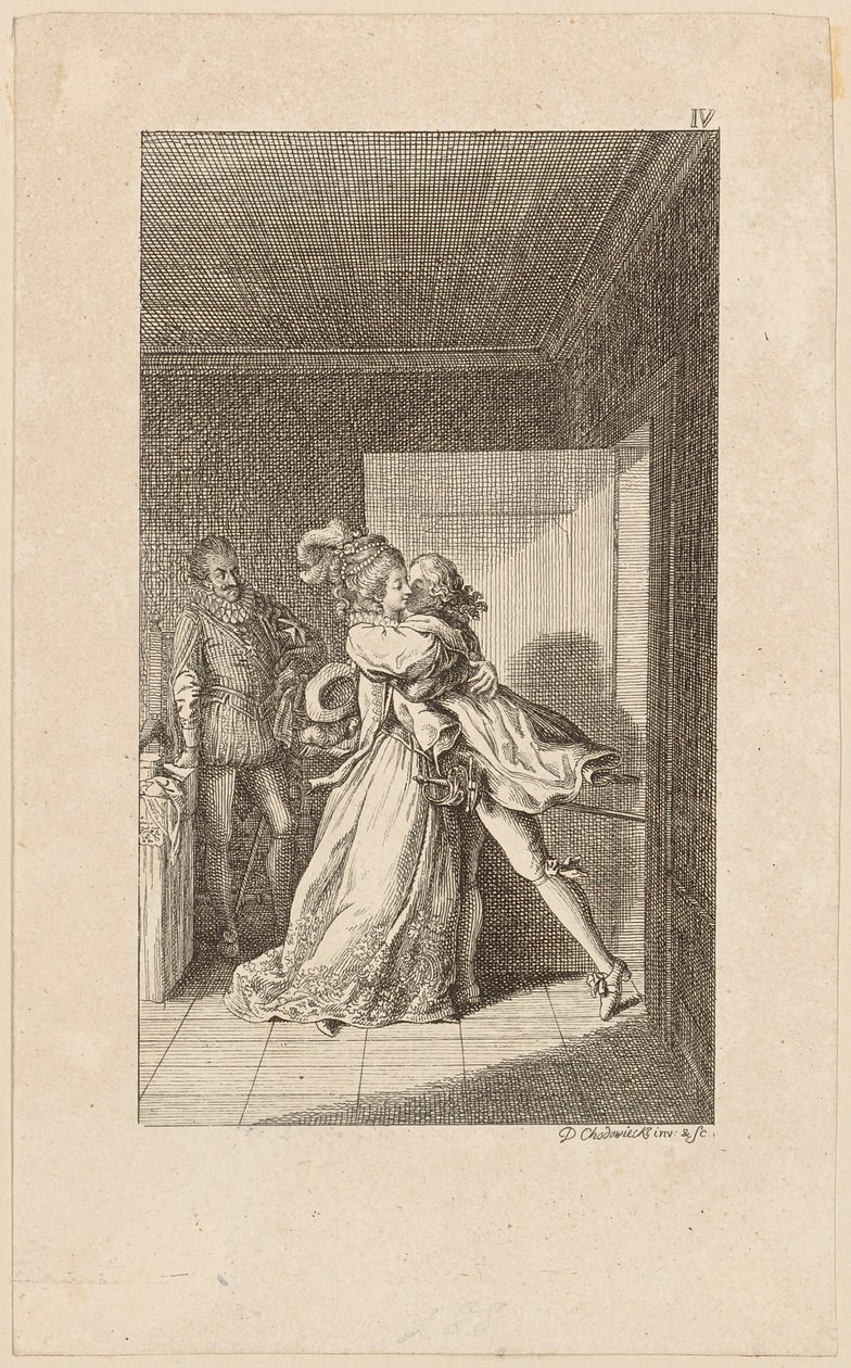 Gravura de cobre da capa de «Gil Blas de Santillana», volume 4 de Daniel Nikolaus Chodowiecki