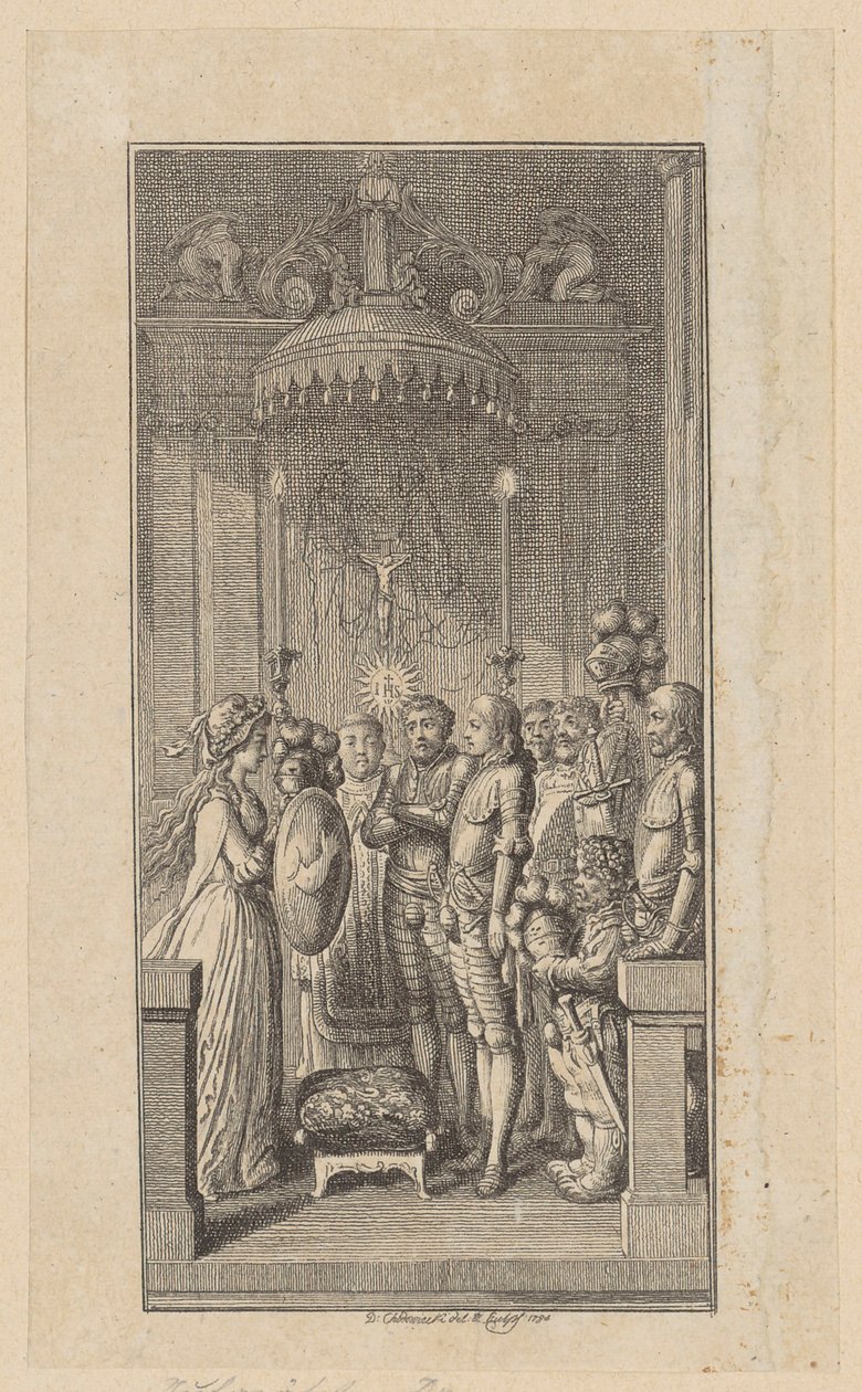 Gravura de frontispício para o romance de cavalaria «Palmerin de Oliva» de Daniel Nikolaus Chodowiecki
