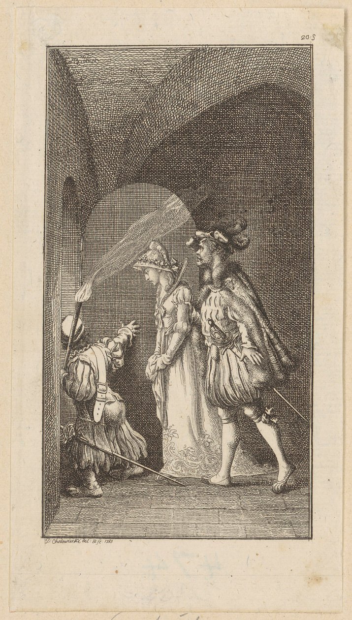 Gravura de frontispício para o romance de cavalaria «O Falcão» de Daniel Nikolaus Chodowiecki