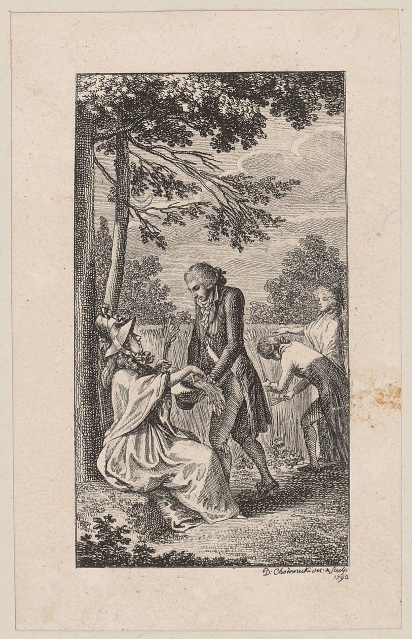 Gravura em cobre da capa de «A Colheita das Espigas» de Daniel Nikolaus Chodowiecki
