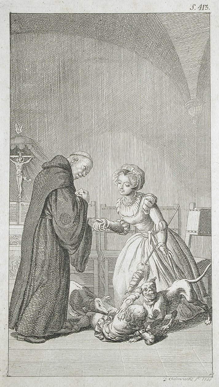 Ilustração de capa para «Histórias da Antiguidade: Os Irmãos da Aliança», de Veit Weber de Daniel Nikolaus Chodowiecki