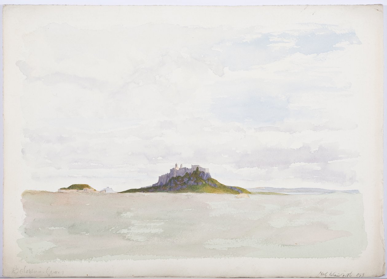 Holy Island Castle, 1893 (lápis e wc no papel) de Daniel Oliver