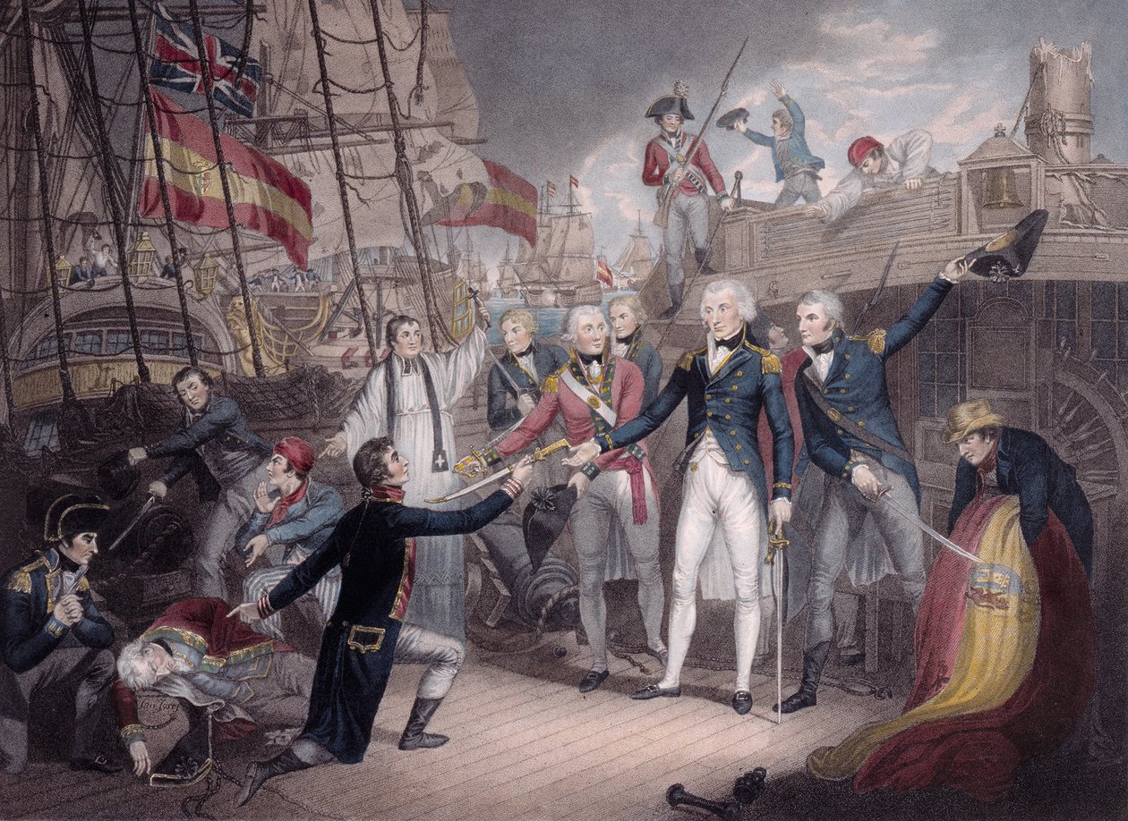 Almirante Nelson Recebendo a Espada do Almirante Espanhol, Batalha de São Vicente de Daniel Orme