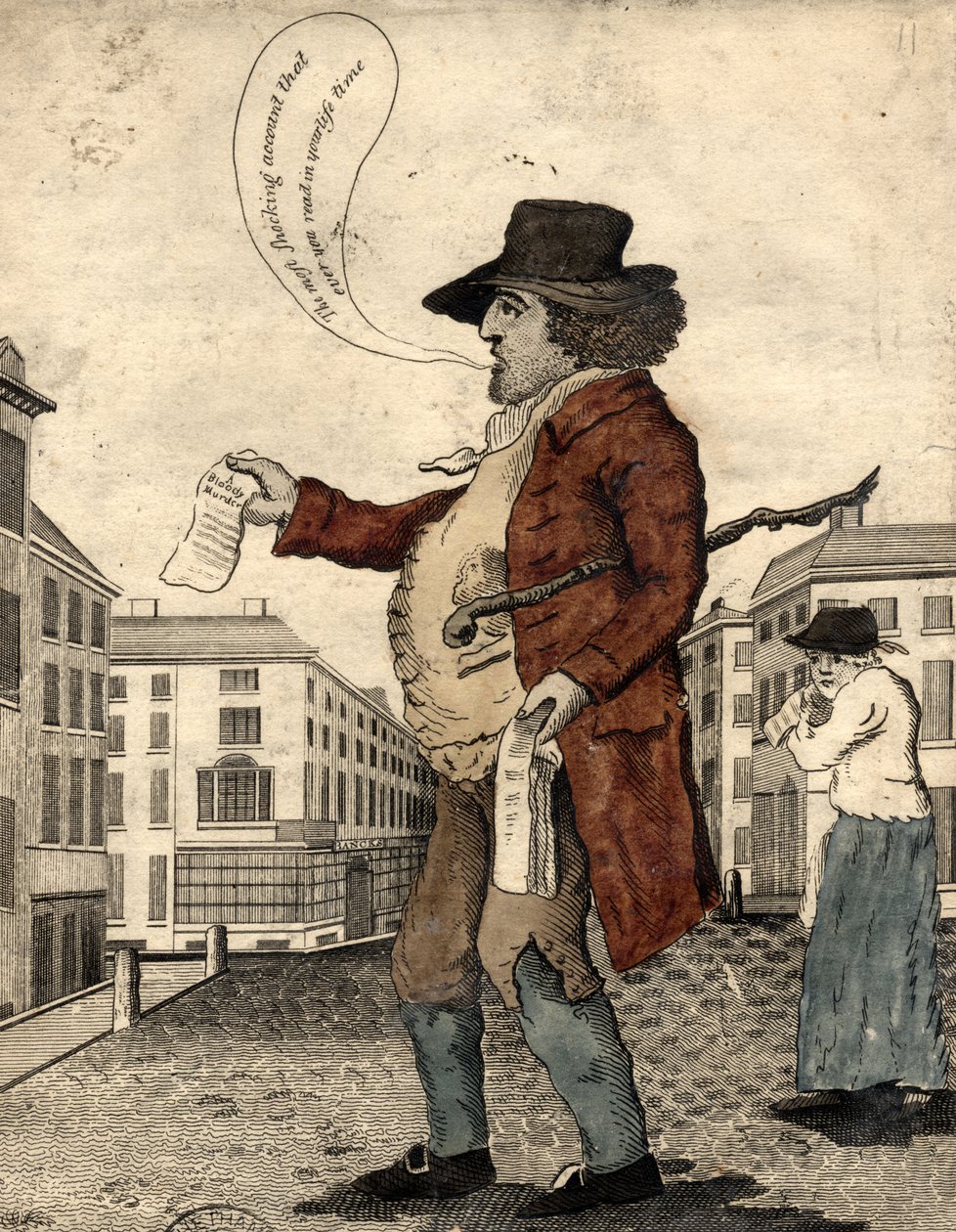 Vendedor de baladas, início do século XIX (gravura colorida à mão) de Daniel Orme