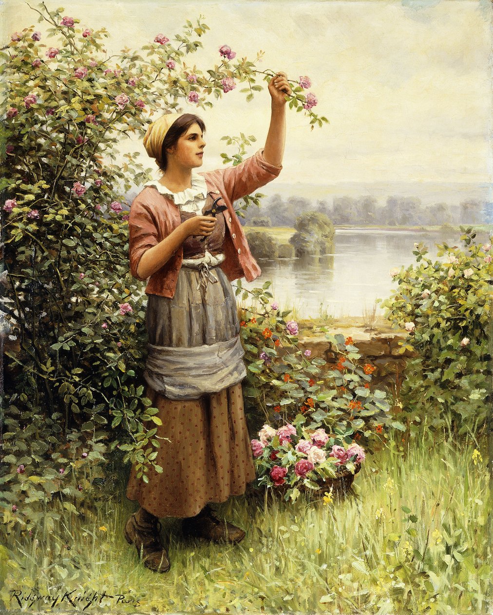 Cortando rosas ao longo do Sena, de Daniel Ridgway Knight