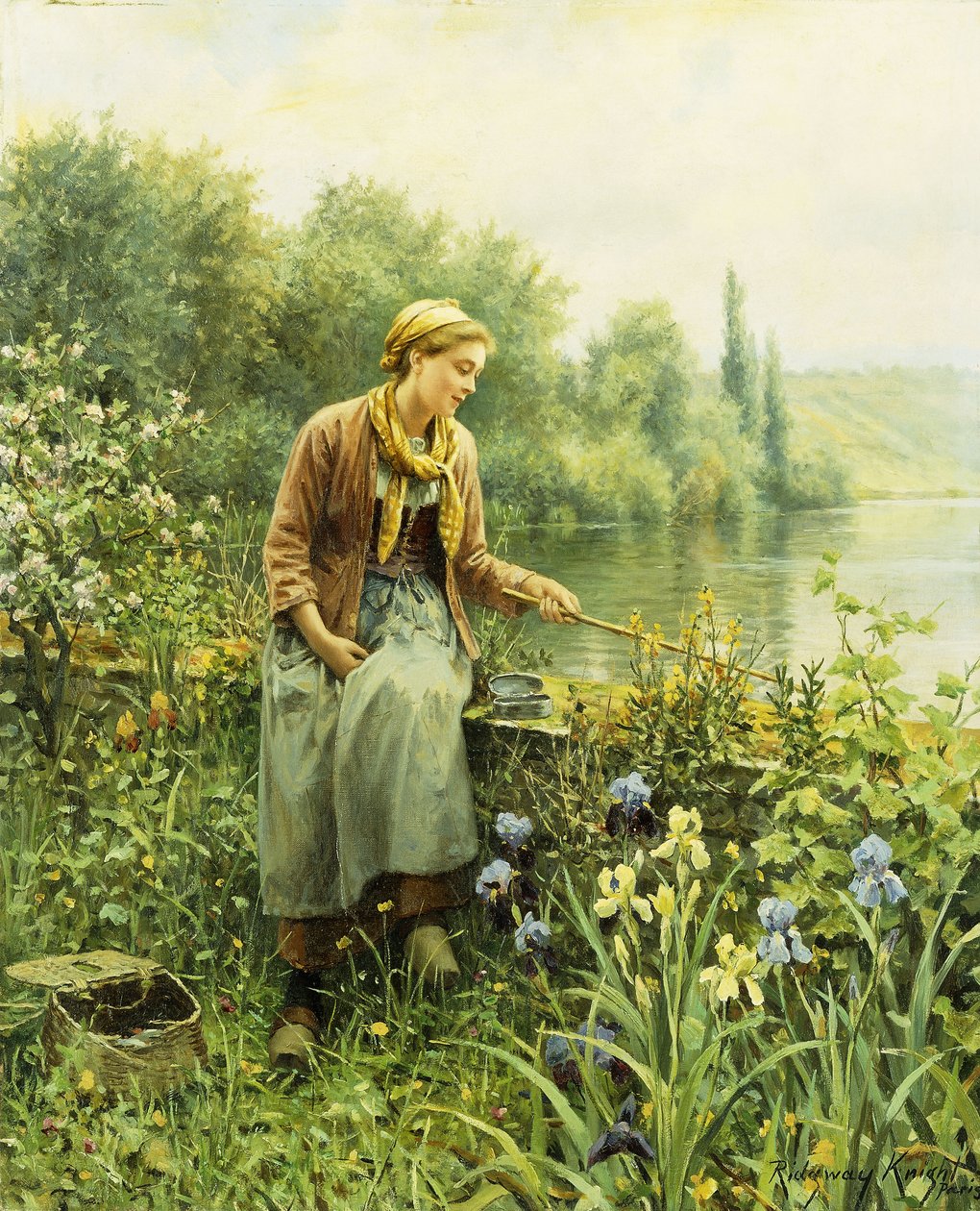Pescar em um dia de primavera, de Daniel Ridgway Knight