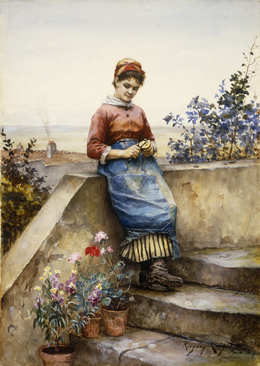 Descascando uma maçã, 1884 de Daniel Ridgway Knight
