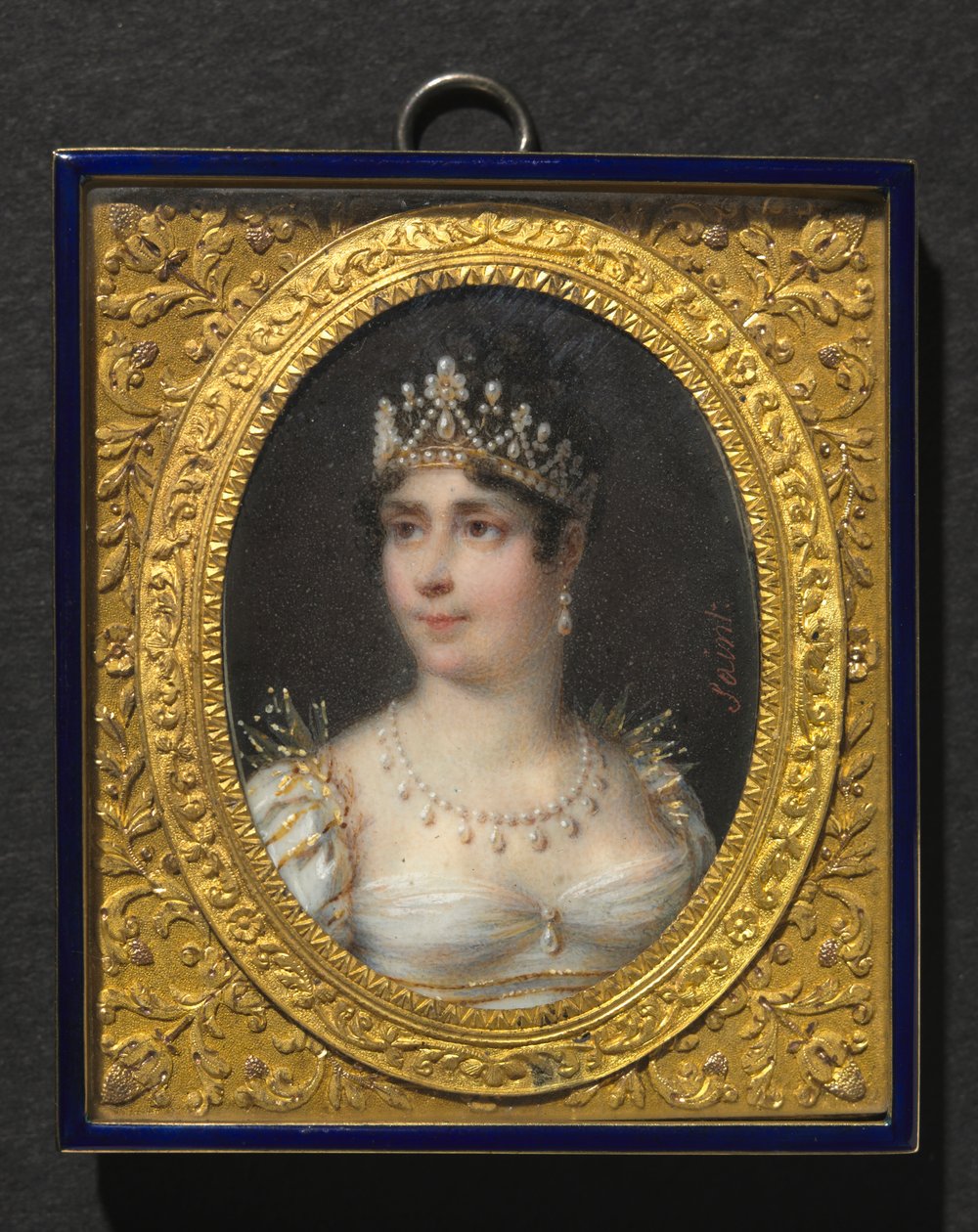Retrato de Joséphine de Beauharnais, Imperatriz dos Franceses, c. 1806 (aguarela sobre marfim em moldura de metal dourado e esmalte) de Daniel Saint
