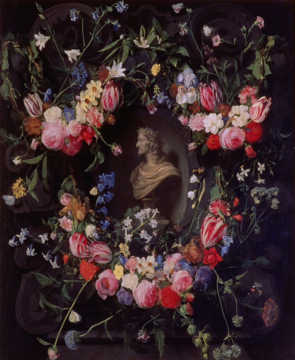 Guirlanda de flores em torno de um busto de mármore do arquiduque Leopold Guglielmo, c.1647 de Daniel Seghers