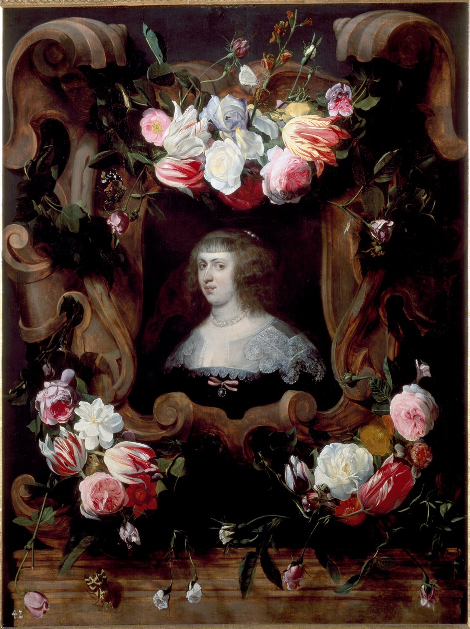 Retrato da Senhora em uma grinalda de flores (óleo sobre tela de Daniel Seghers