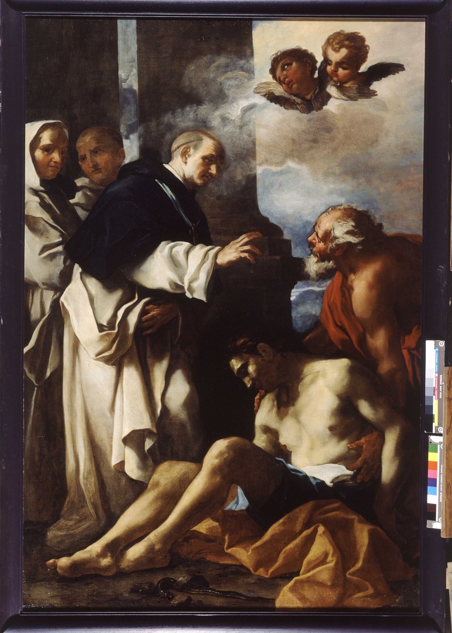 Santo Anthelmus cuidando de um homem doente (óleo sobre tela) de Daniel Seiter