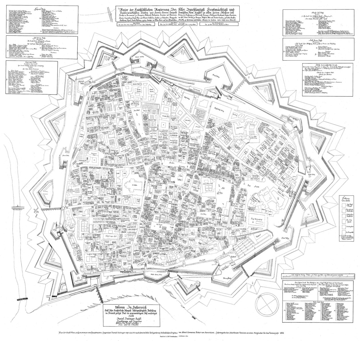 Planta da cidade de Viena em 1683, de frente para sudoeste, datada de 11 de dezembro de 1684 de Daniel Suttinger