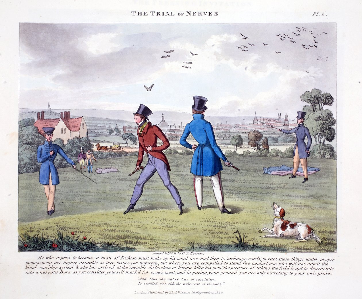 The Trial of Nerves, ilustração de &39;Fashionable Bores or Coolers in High Life&39; por Peter Quiz, pub. Thomas McLean, Londres 1824 (gravura colorida à mão) de Daniel Thomas Egerton