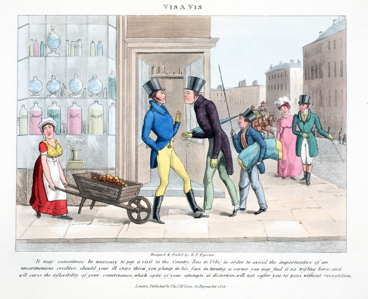 Vis A Vis, ilustração de &39;Fashionable Bores or Coolers in High Life&39; por Peter Quiz, pub. Thomas McLean, Londres 1824 (gravura colorida à mão) de Daniel Thomas Egerton