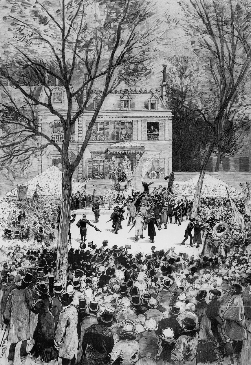 Celebração do 80º aniversário do nascimento de Victor Hugo (1802-1885) de Le Monde Illustre, 27 de julho de 1881 (xilogravura) de Daniel Urrabieta Vierge