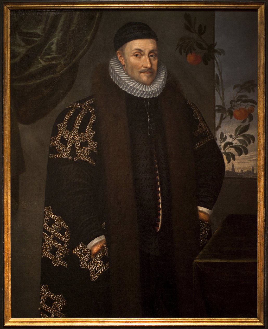 William (Willem ou William) de Orange (1533-1584). Guillaume de Nassau, Príncipe de Orange, conhecido como Guillaume the taciturn, fundador de Orange Nassau, descrito em frente da cidade de Delft (Holanda). No século XVII, uma laranjeira, símbolo da famíli de Daniël van den Queborn