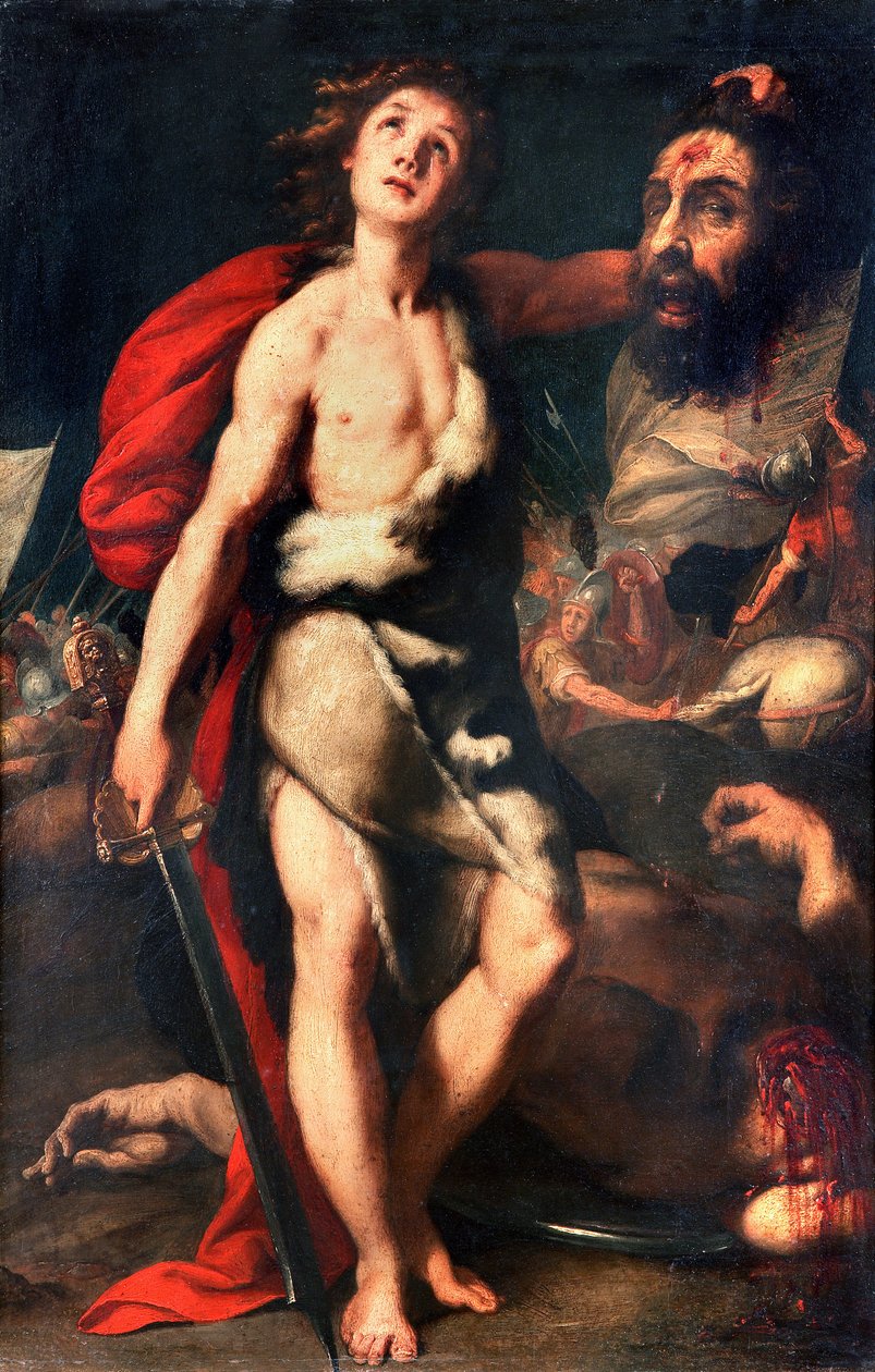 David vencedor do Golias Gigante segura a cabeça na mão Pintura de Daniele Crespi (1598-1630) 1623 Palazzo Borromeo, Isola Bella, Stresa Itália de Daniele Crespi