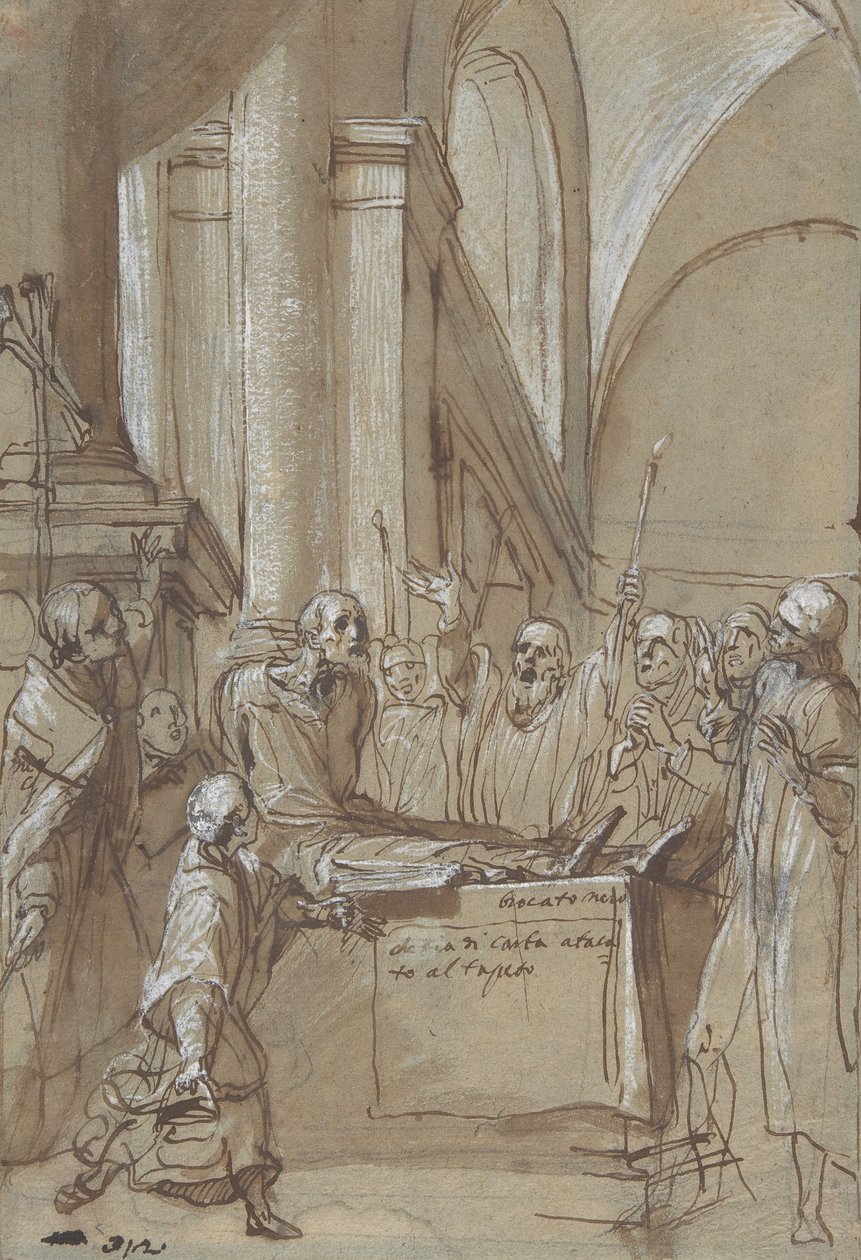 Raymond Diocrès falando durante seu funeral da vida de São Bruno de Colônia, 1628-29. de Daniele Crespi