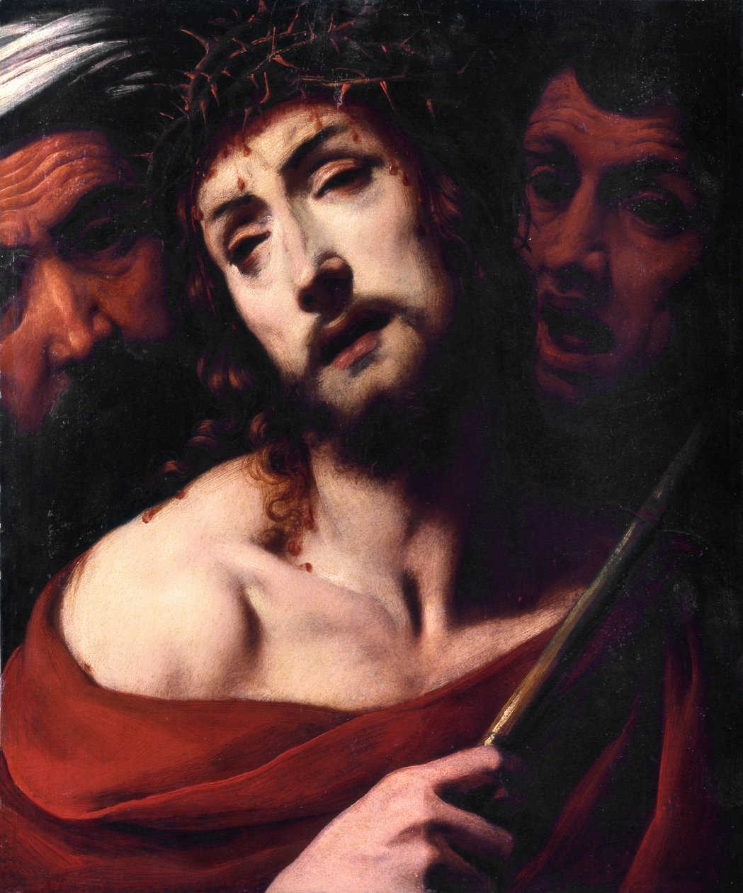 O escárnio de Cristo Face do Cristo sofredor tem espinhos. Pintura de Daniele Crespi (1598-1630) Basílica do século XVII San Giovanni, Busto Arsizio Itália de Daniele Crespi