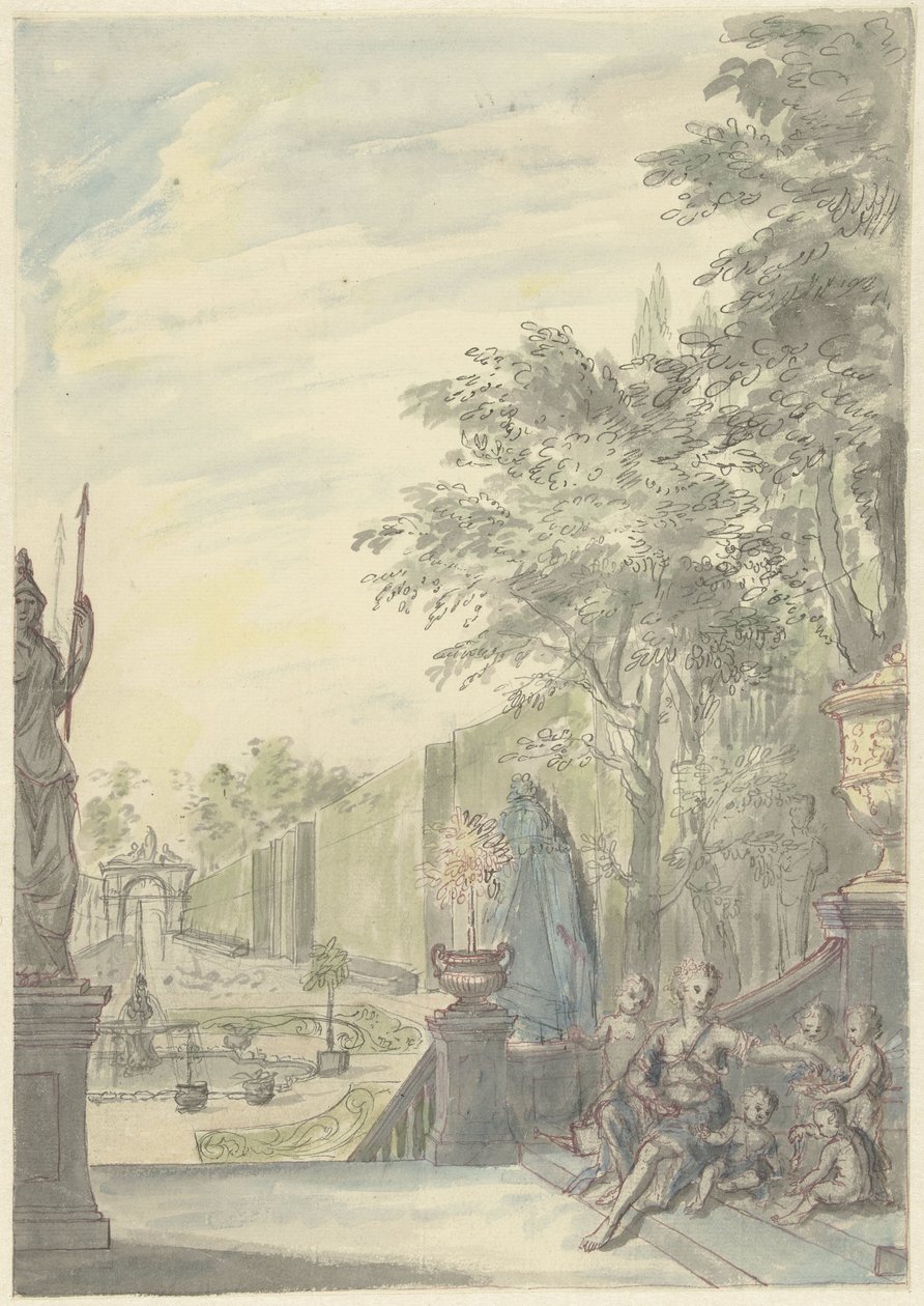 Vista de um terraço num jardim ornamental de Daniël Marot (II)