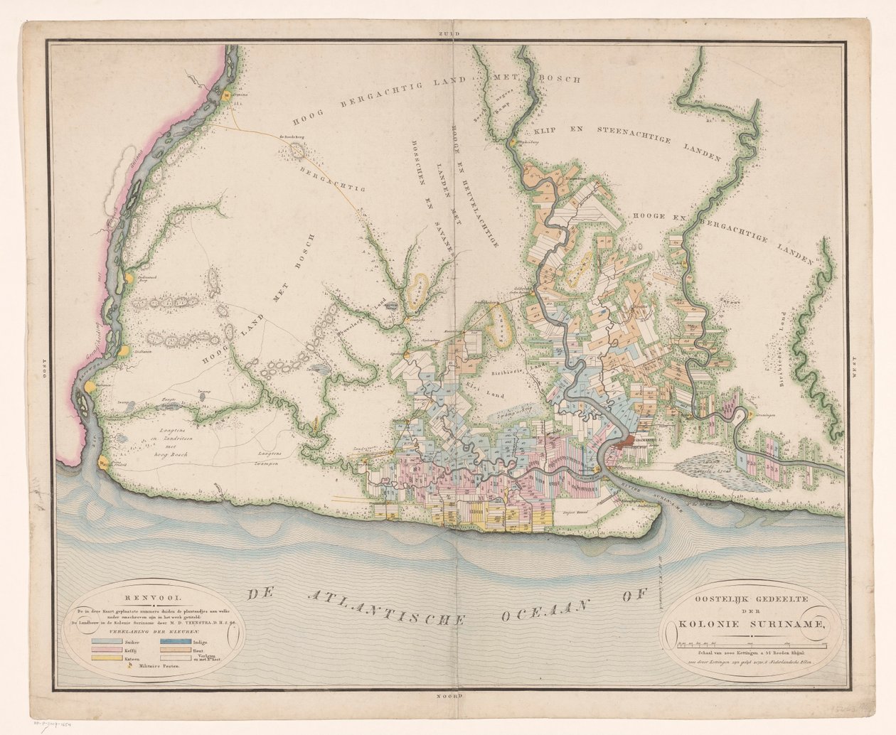 Parte de um mapa do Suriname
Mapa geral da colónia do Suriname, mostrando principalmente o actual povoamento dessa colónia de Daniël Veelwaard (I)