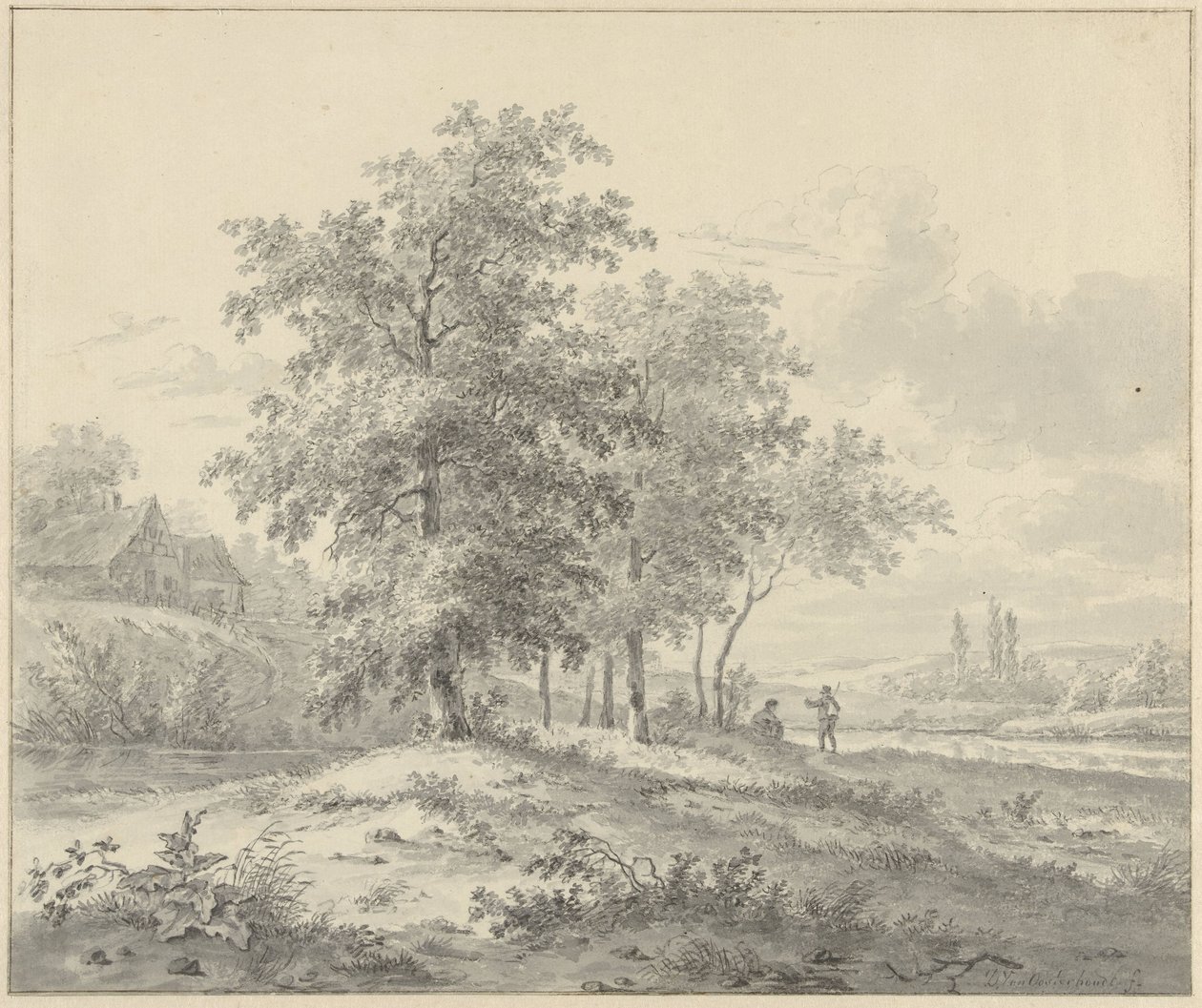 Paisagem com duas figuras debaixo das árvores de Daniël van Oosterhoudt (possibly)