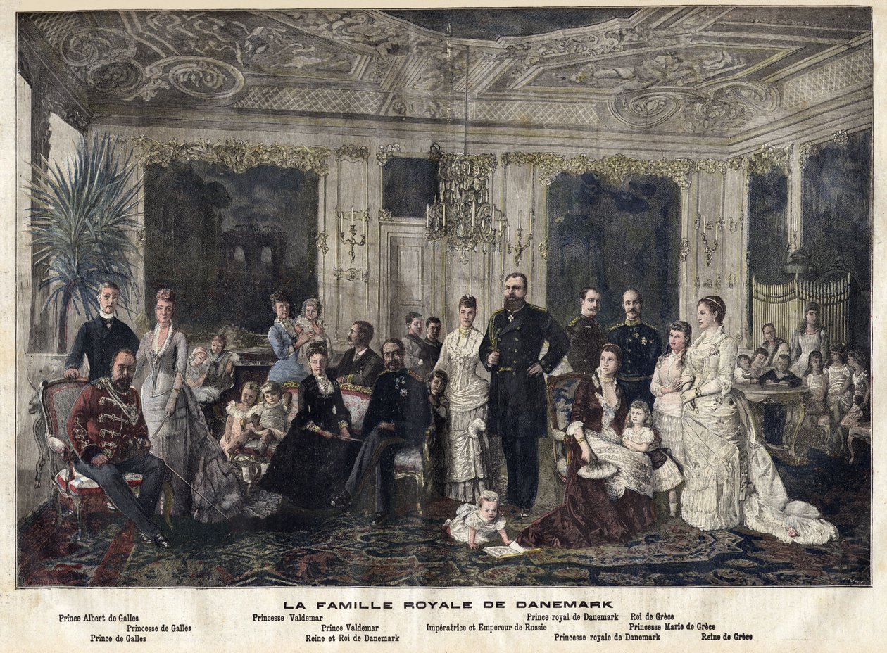 A Família Real da Dinamarca (gravura a cores) de Danish School