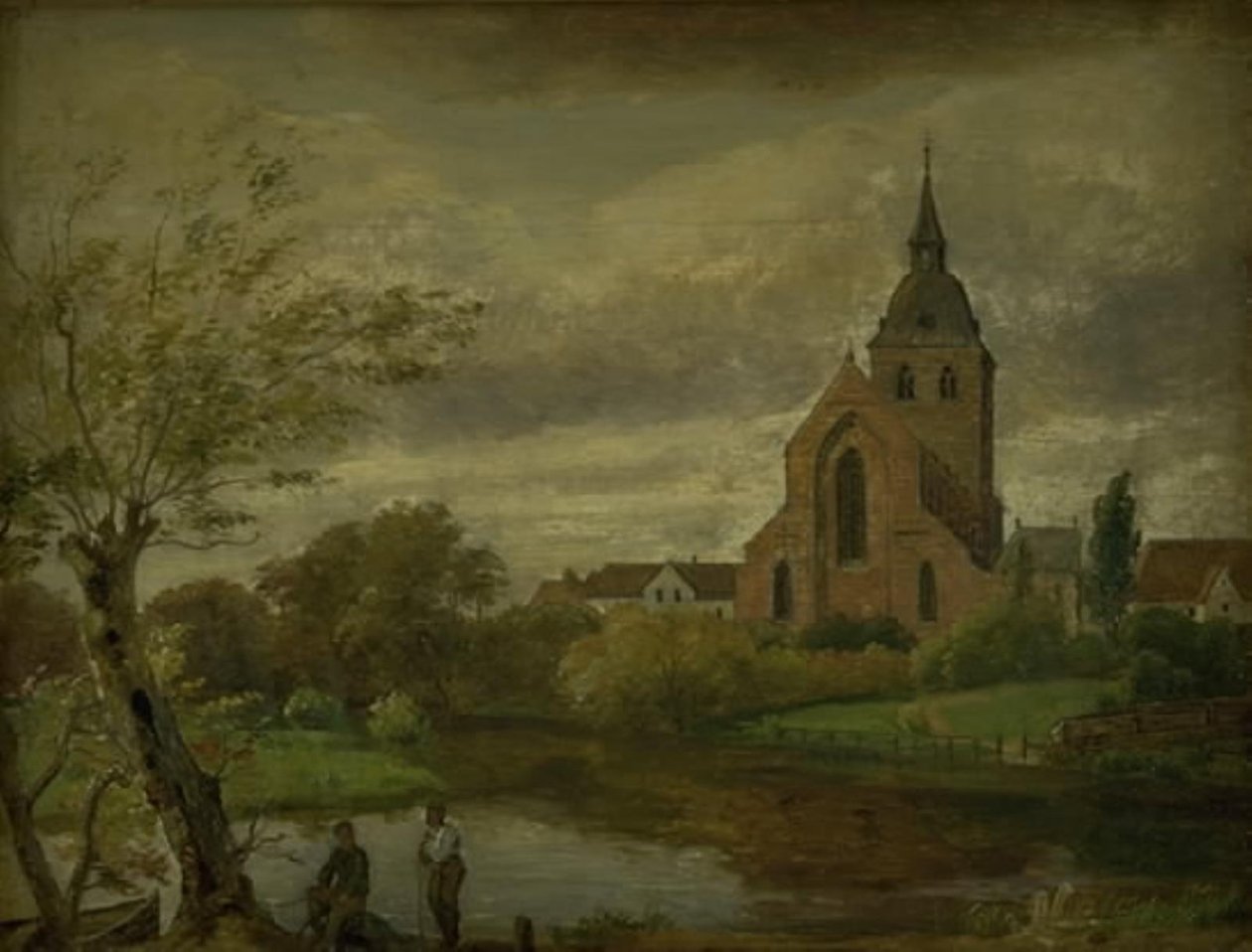 Igreja de St Knud pelo rio em Odense. Outono de Dankvart Dreyer