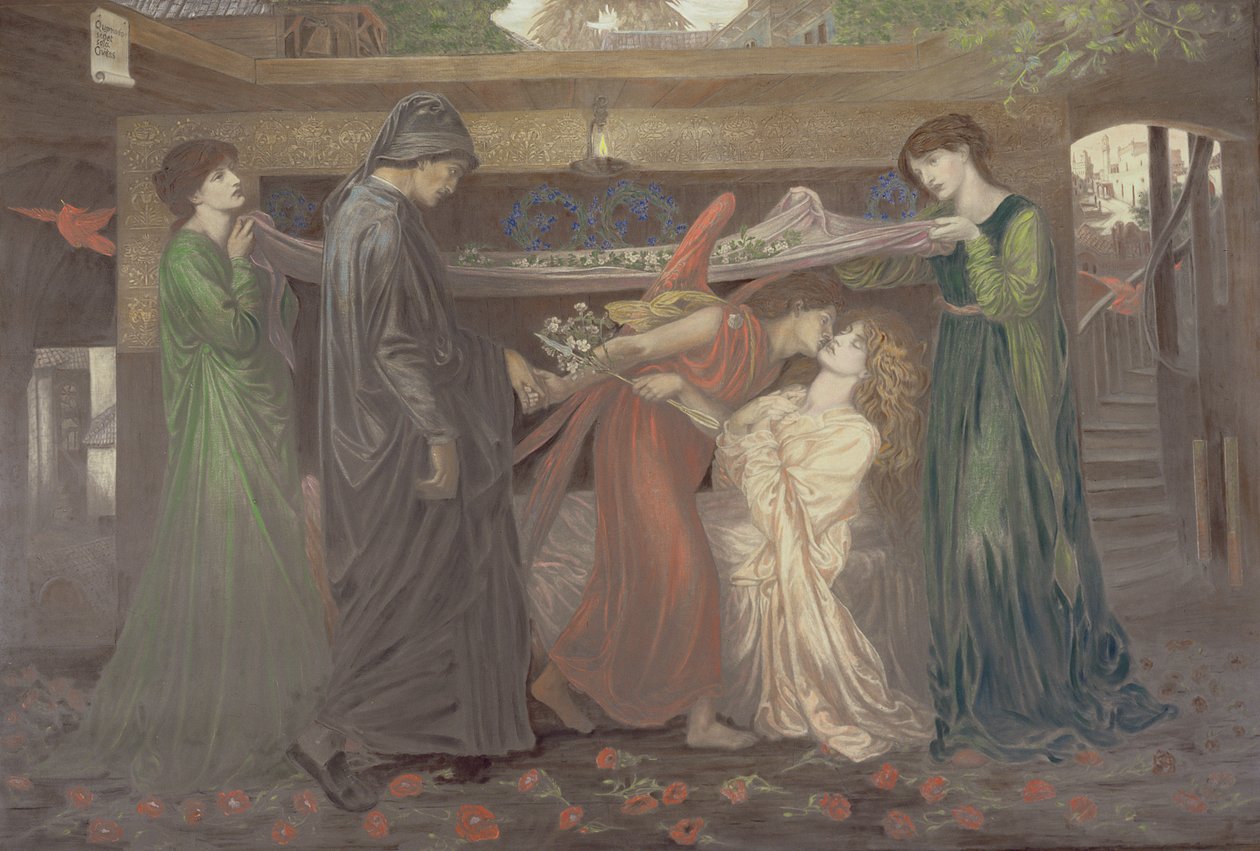 O sonho de Dante: a morte de Beatrice, c.1890 (giz sobre uma base impressa fotograficamente) de Dante Gabriel Charles Rossetti