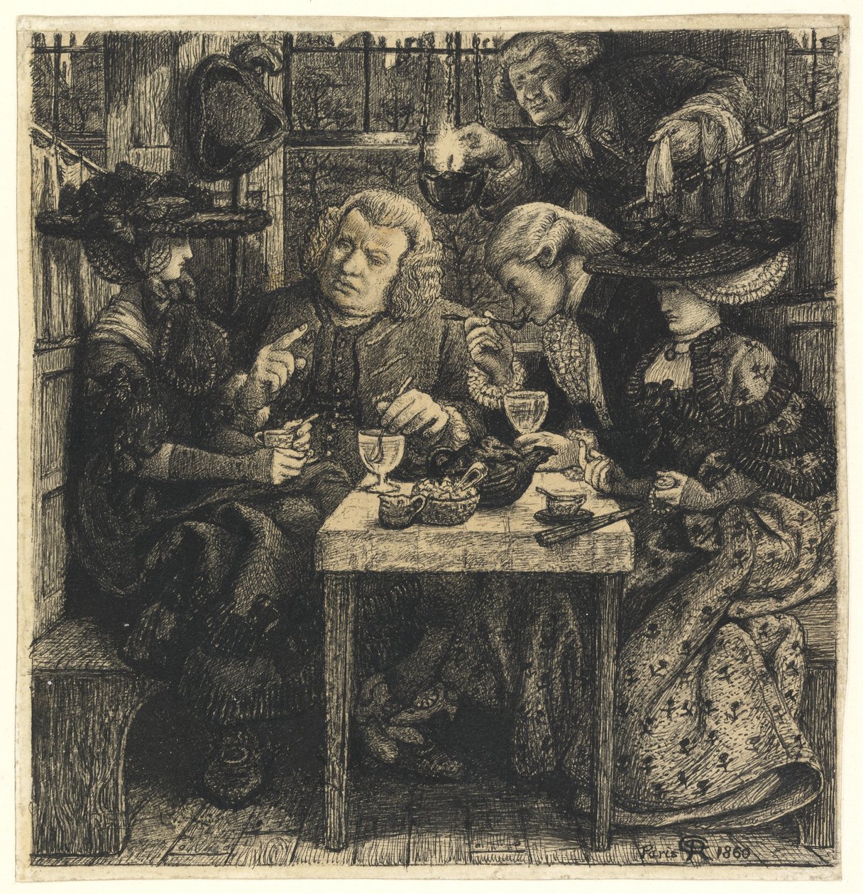 Dr. Johnson na Mitre, 1860 (caneta e tinta preta no papel) de Dante Gabriel Charles Rossetti
