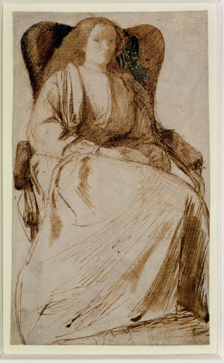 Elizabeth Siddal, 1855-58 (caneta e tinta marrom) de Dante Gabriel Charles Rossetti