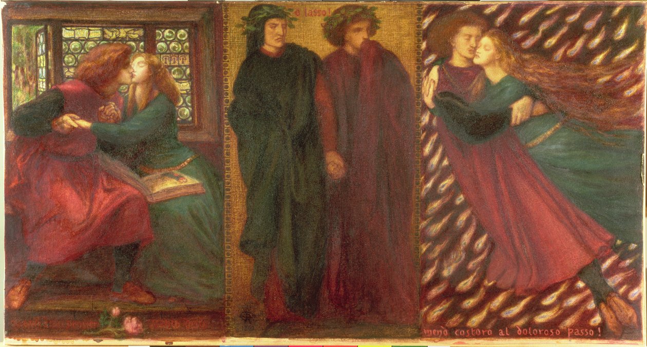 Paolo e Francesca, 1862 (mídia mista) de Dante Gabriel Charles Rossetti
