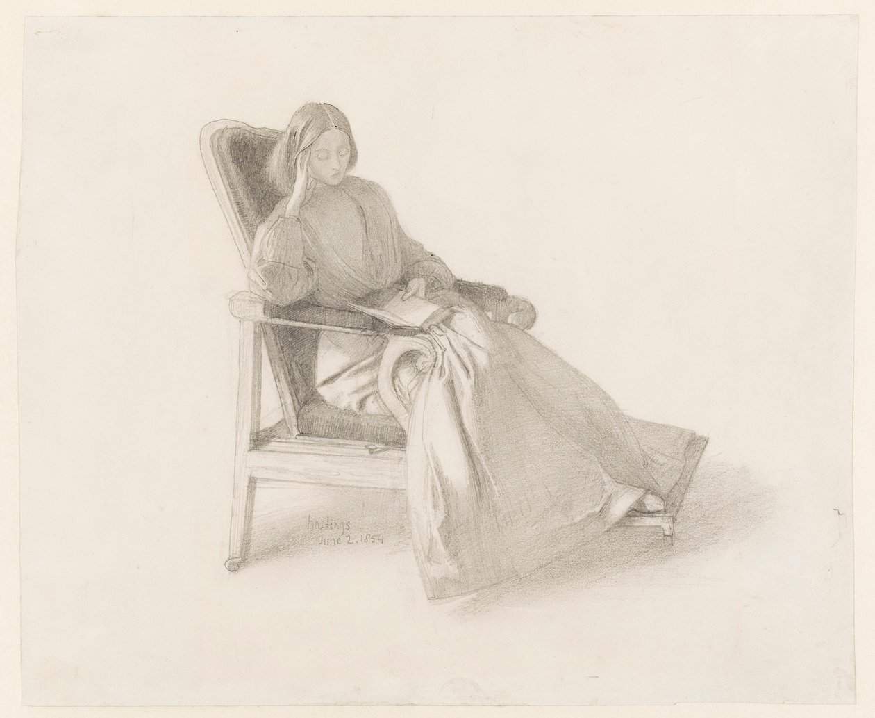 Retrato de Elizabeth Siddal, 1854 (grafite com caneta e tinta sobre papel) de Dante Gabriel Charles Rossetti
