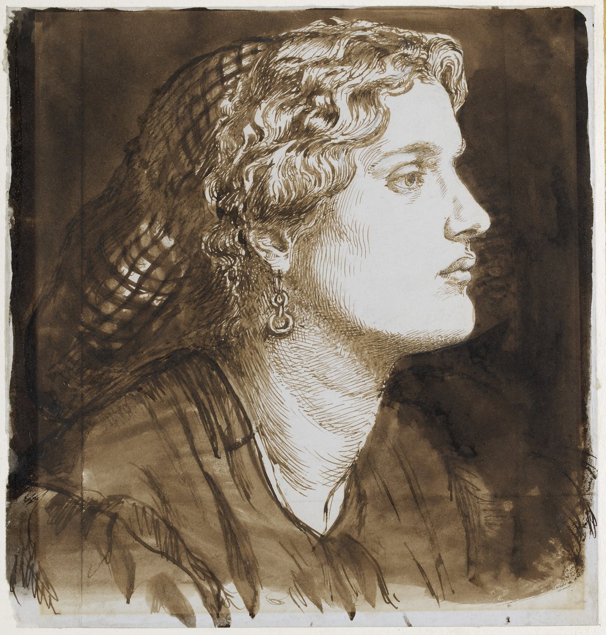 Retrato de Fanny Cornforth (caneta e tinta marrom no papel) de Dante Gabriel Charles Rossetti